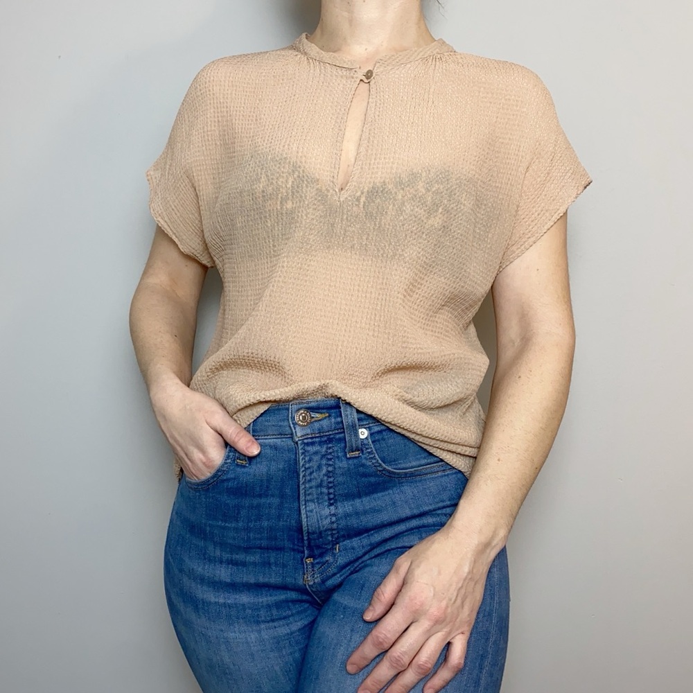 Momoni Silk Blend Textured Tan Blouse